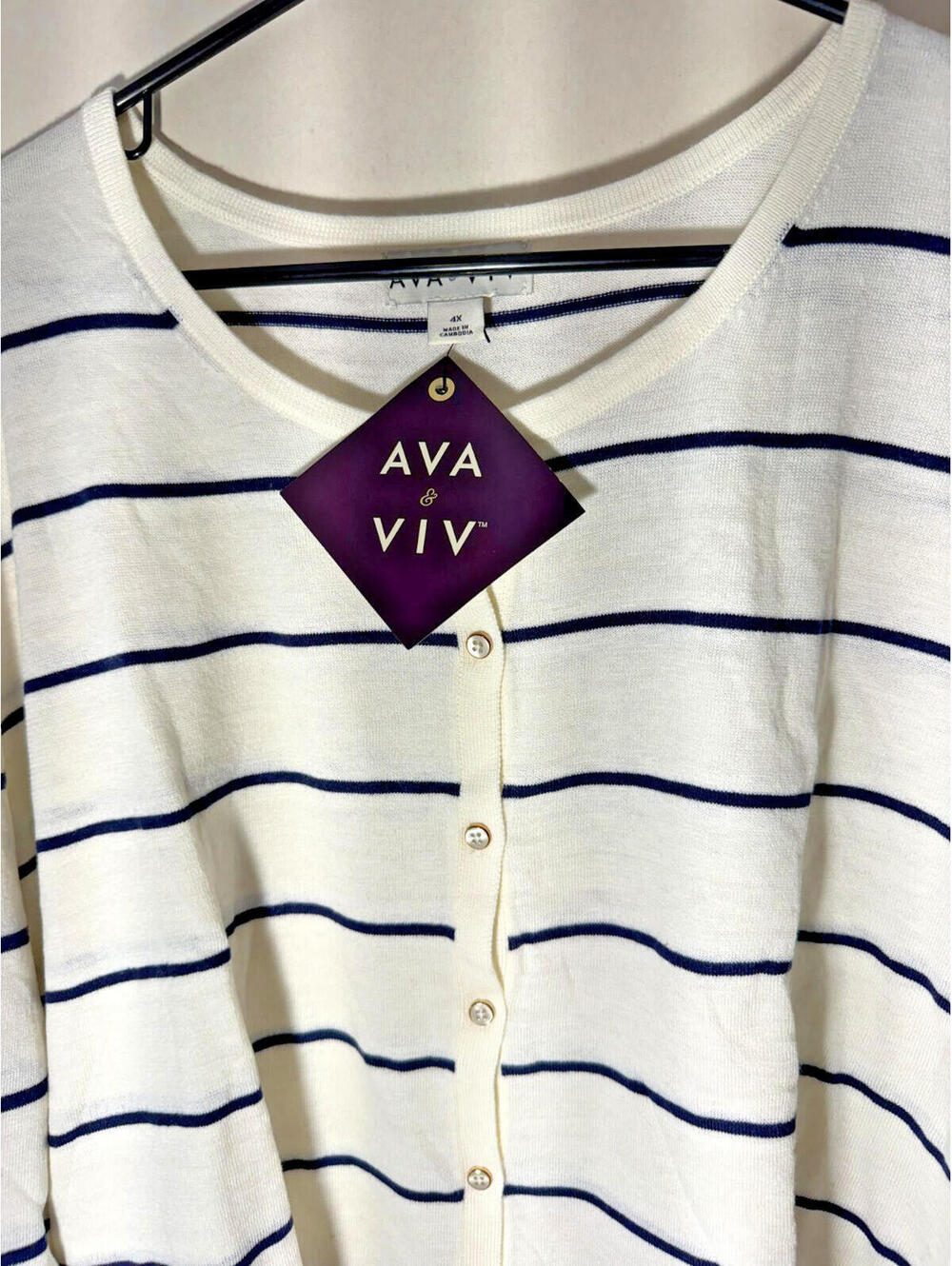 Ava & Viv Blue and White Stripe Women's Button Up Sweater, NWT, 4X - Picture 4 of 5